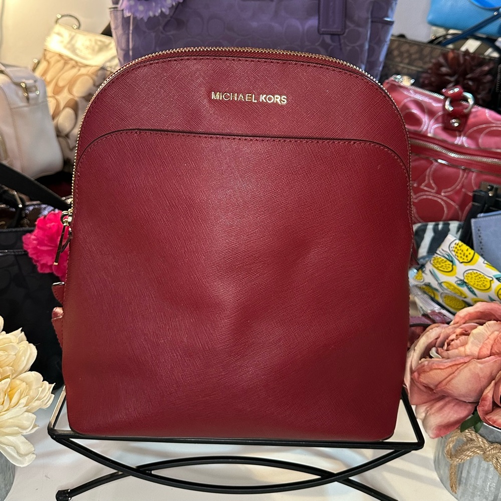 Michael Kors Red Leather Backpack with Gold Hardware